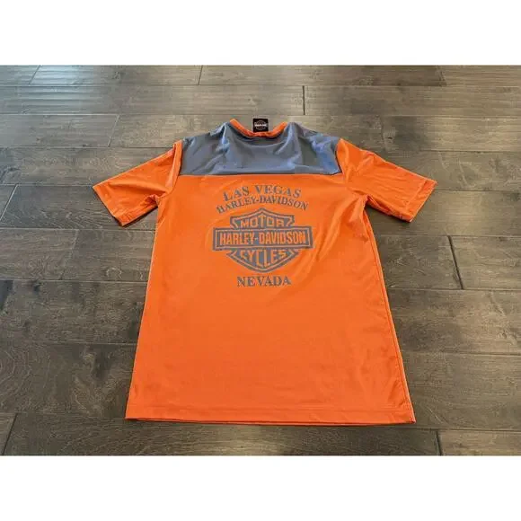 Harley Davidson Mens Orange H-DO3 Las Vegas Nevada Short Sleeve Shirt Size M - Picture 3 of 10